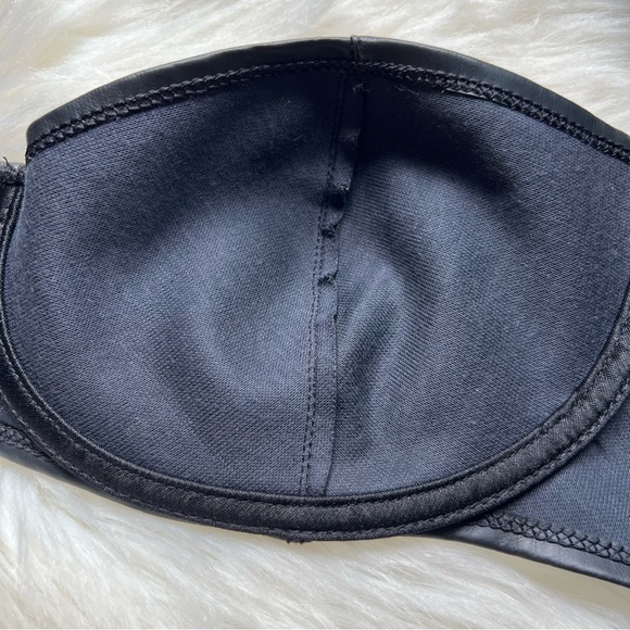 Frederick’s of Hollywood Faux Leather Black Bra Sz 38 D Goth Witch Y2K USA Made - Picture 11 of 14